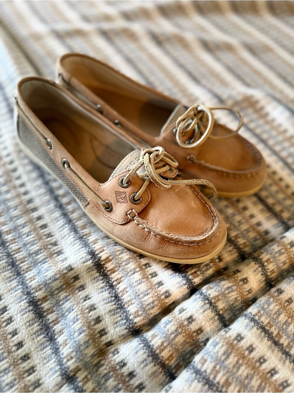 Sperry Top-Sider Angelfish Leather & Mesh Boat Shoes Tan Beige Women’s 6.5M